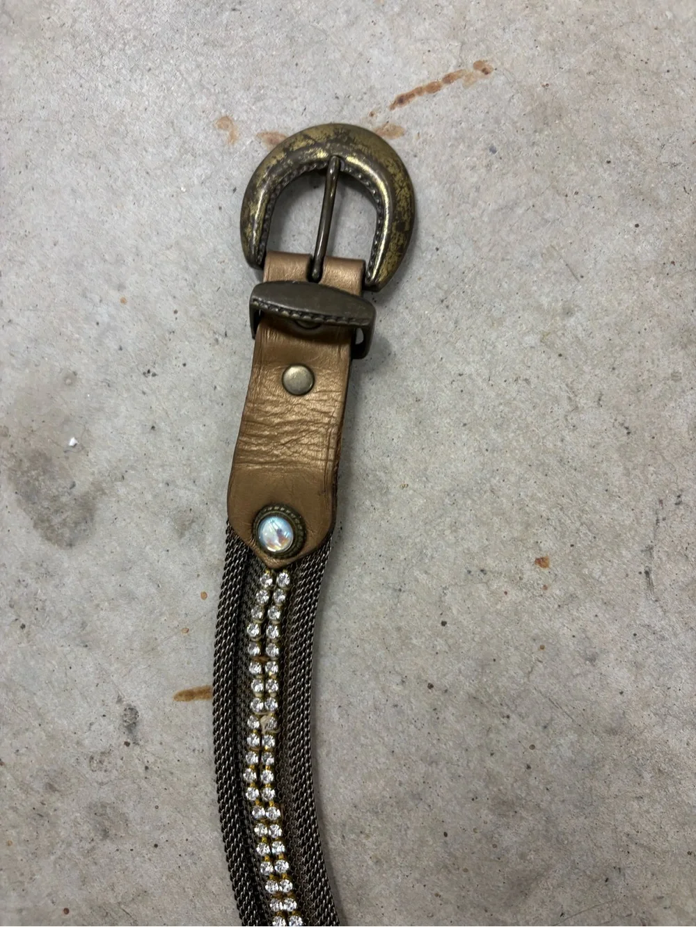 Vintage Sand Castle Rhinestone Leather & Metal Mesh Fashion Petite Belt